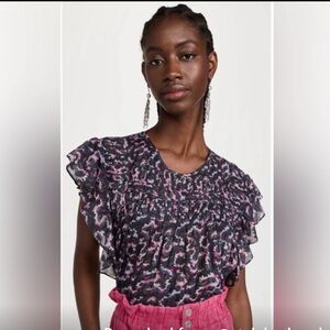 Isabel Marant Etoile Blouse Ilayona Printed Cotton Size 36 Flutter Sleeve Top